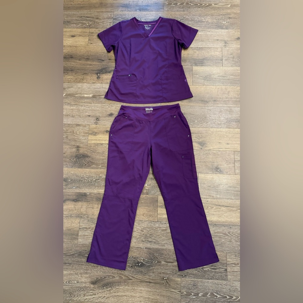 Healing Hands Purple Label Jasmine top Tori Yoga Eggplant LARGE NWOT scrub SET